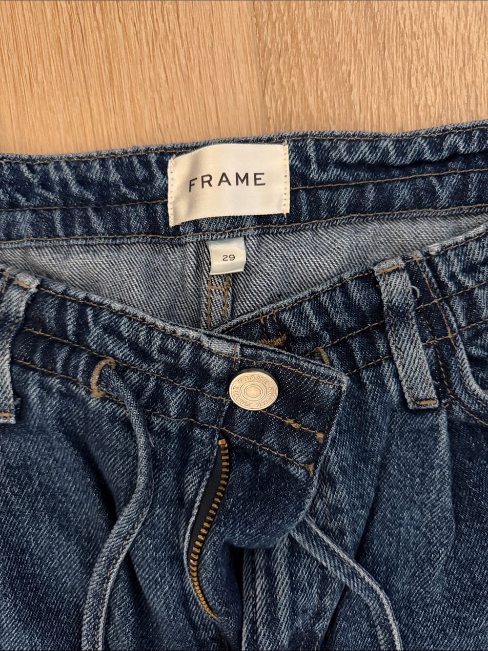 Frame Denim Wide Leg Drawstring Jeans - Dark Indigo Blue - Picture 2 of 4